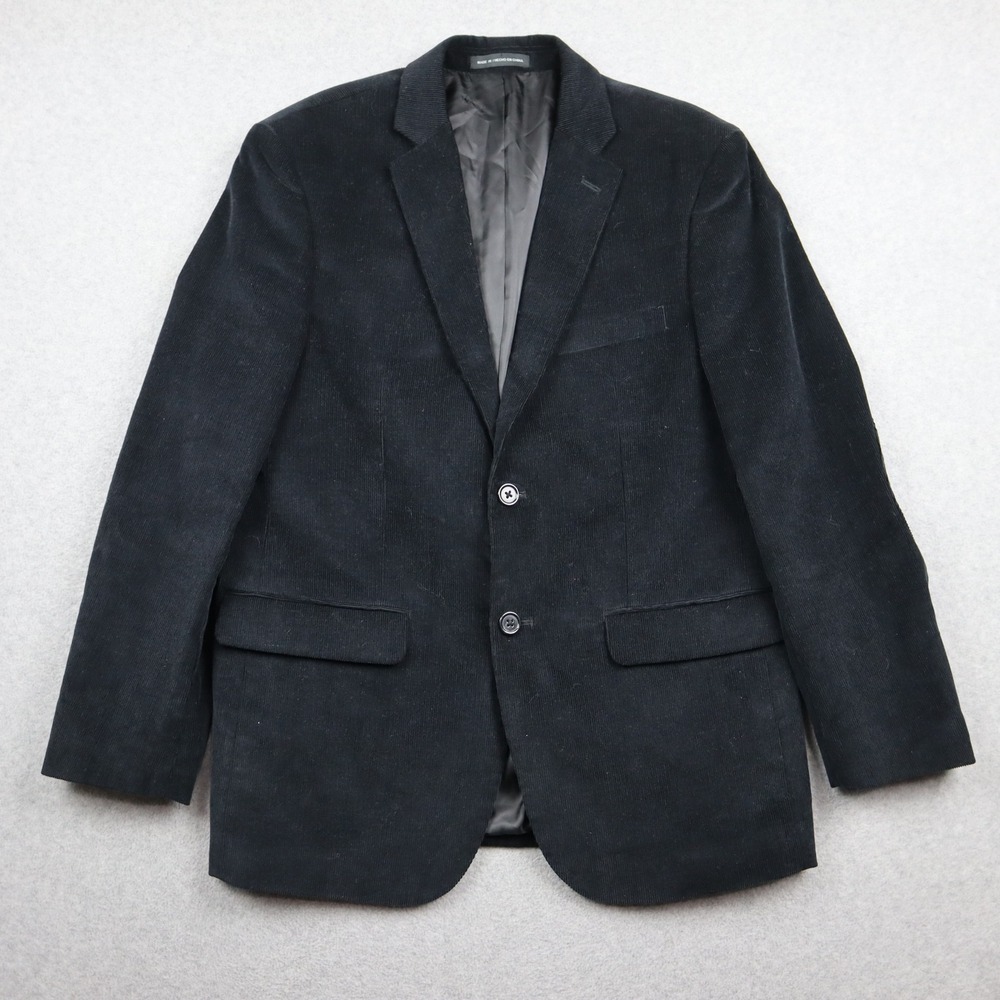 Perry Ellis Portfolio Blazer Mens 40S Slim Fit Black Corduroy Elbow Patches